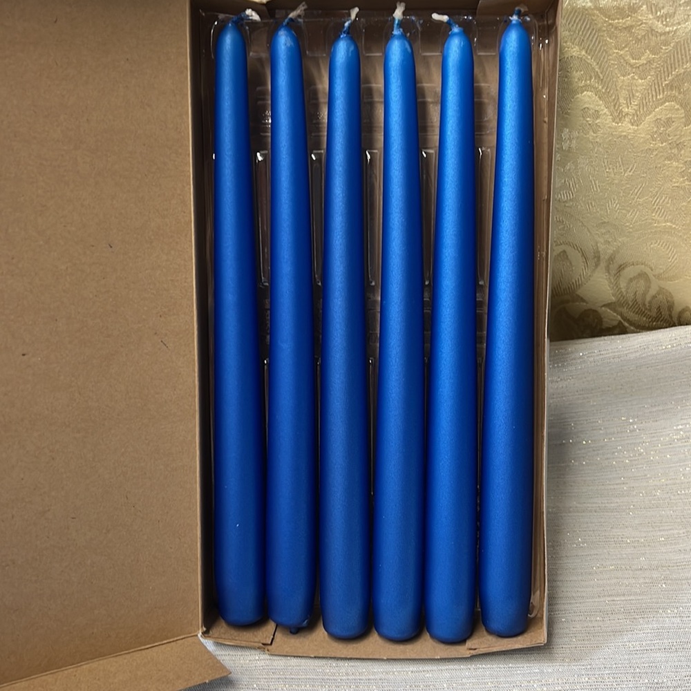 PARTYLITE 10’’ DINNER CANDLES-UNSCENTED-6 METALLIC BLUE SPARKLE CANDLES